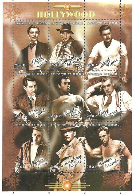 Senegal Stamps 1999 Hollywood Cinema, Film Actors Gable, Brando, Bogart 9v Mint Full Sheet.