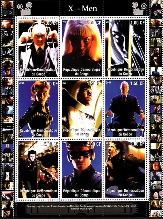 Congo 2001 X-Men Hollywood Movie Cinema 9v Mint Full Sheet.