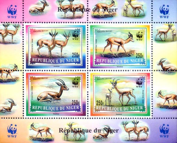 Niger 1998 Gazelle Deer Animals WWF Wildlife Nature 4v Mint Souvenir Sheet S/S.