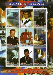 Turkmenistan 2001 James Bond Hollywood Movie Cinema 9v Mint Full Sheet.