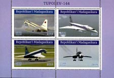 Madagascar 2019 Tupolev Tu-144 Supersonic Aircraft 4v Mint S/S.