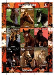 Somalia 2002 Year of the Horse Animals 9v Mint Full Sheet.