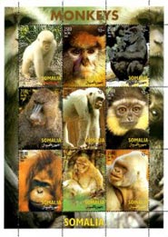 Somalia 2002 Monkey Animals 9v Mint Full Sheet.