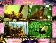 Somalia 2004 Monkey Animals 4v Mint Souvenir Sheet S/S.