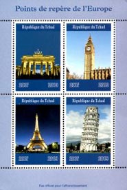 Chad 2019 Eiffel Tower Big Ben Brandenburg Gate 4v Mint Souvenir Sheet S/S.