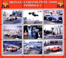 Tajikistan 2000 Monaco Grand Prix, Formula 1 Car Sports 9v Mint Mini Sheet.