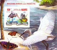 Maldives IMPERF. 2014 Wading Birds Butterfly Fish Mint Souvenir Sheet S/S.