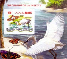 Maldives IMPERF. 2014 Wading Birds, Butterfly Mint Souvenir Sheet S/S.