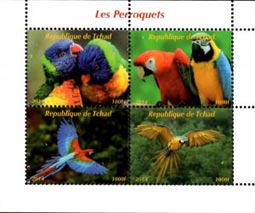Chad 2014 Parrots Colorful Birds 4v Mint Souvenir Sheet S/S.
