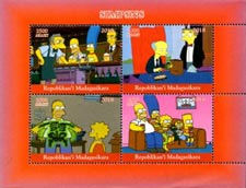Madagascar 2018 Simpsons Homer Bart Cartoon Character 4v Mint Souvenir Sheet S/S.