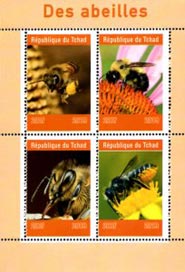 Chad 2019 Honey Bee Insects 4v Mint souvenir Sheet S/S.