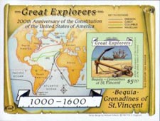 Grenadines of St. Vincent IMPERF 1987 Great Explorers (1000-1600) Map Ship Globe $5 Mint S/S.