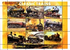 Somalia 2002 Classic Trains Locomotive Railways Transports 9v Mint Full Sheet.